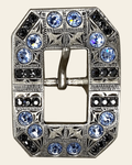 Light Sapphire & Jet Antique Silver Square Cart Buckle European Crystal Concho on a warm cream background