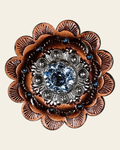 Light Sapphire & Lilac Antique Silver 1" European Crystal Concho and Leather Rosette on a warm cream background