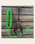Lime Honeycomb Tooled Lariat & Leather Combo Halter on a warm cream background