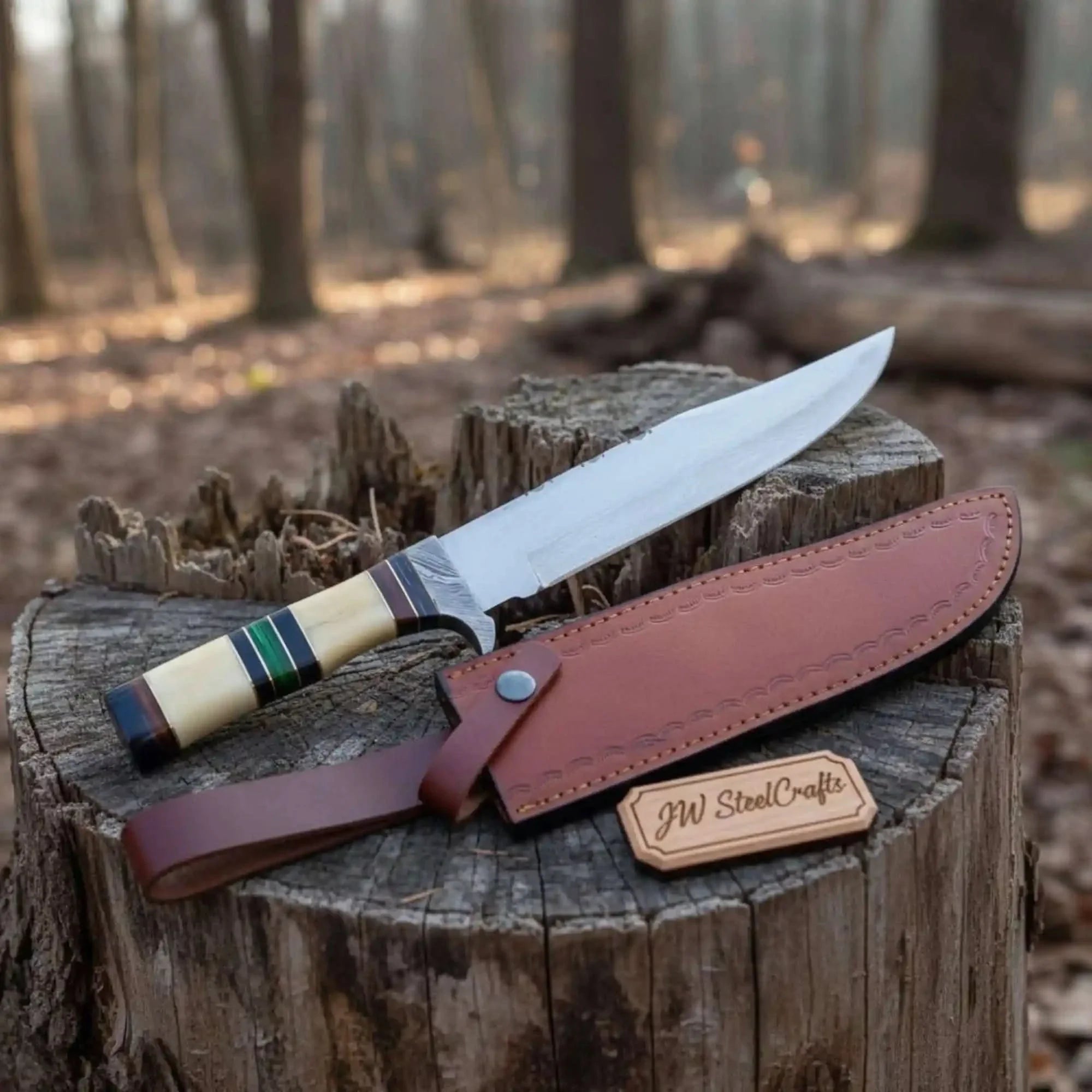 Frontier Jim Bowie Knife with 9 Inch Damascus Clip Point