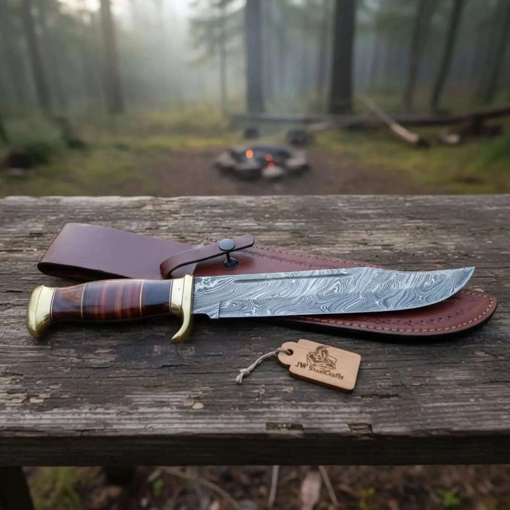 Handmade Sheffield Clip Point Bowie Knife with Damascus Steel Blade | JW SteelCrafts