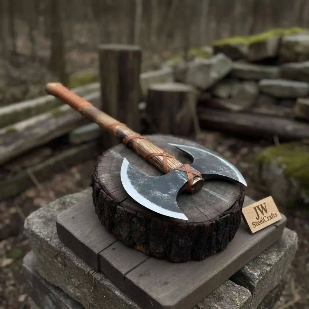 Unique Double-Headed Viking Axe - Handcrafted Decor Piece | Two Styles Available | JW SteelCrafts