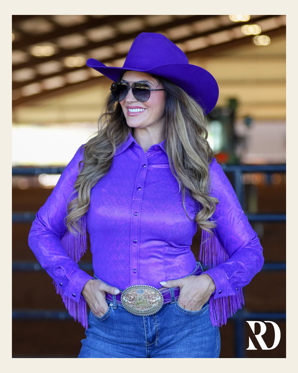 Lucky Sparkle & Fringe Performance Rodeo Shirt on a warm cream background