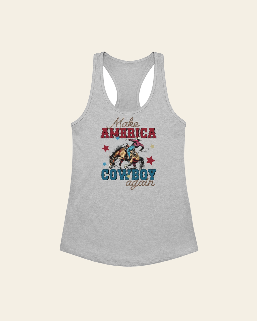 MACA Women’s Fitted Racerback Tank Top on a warm cream background
