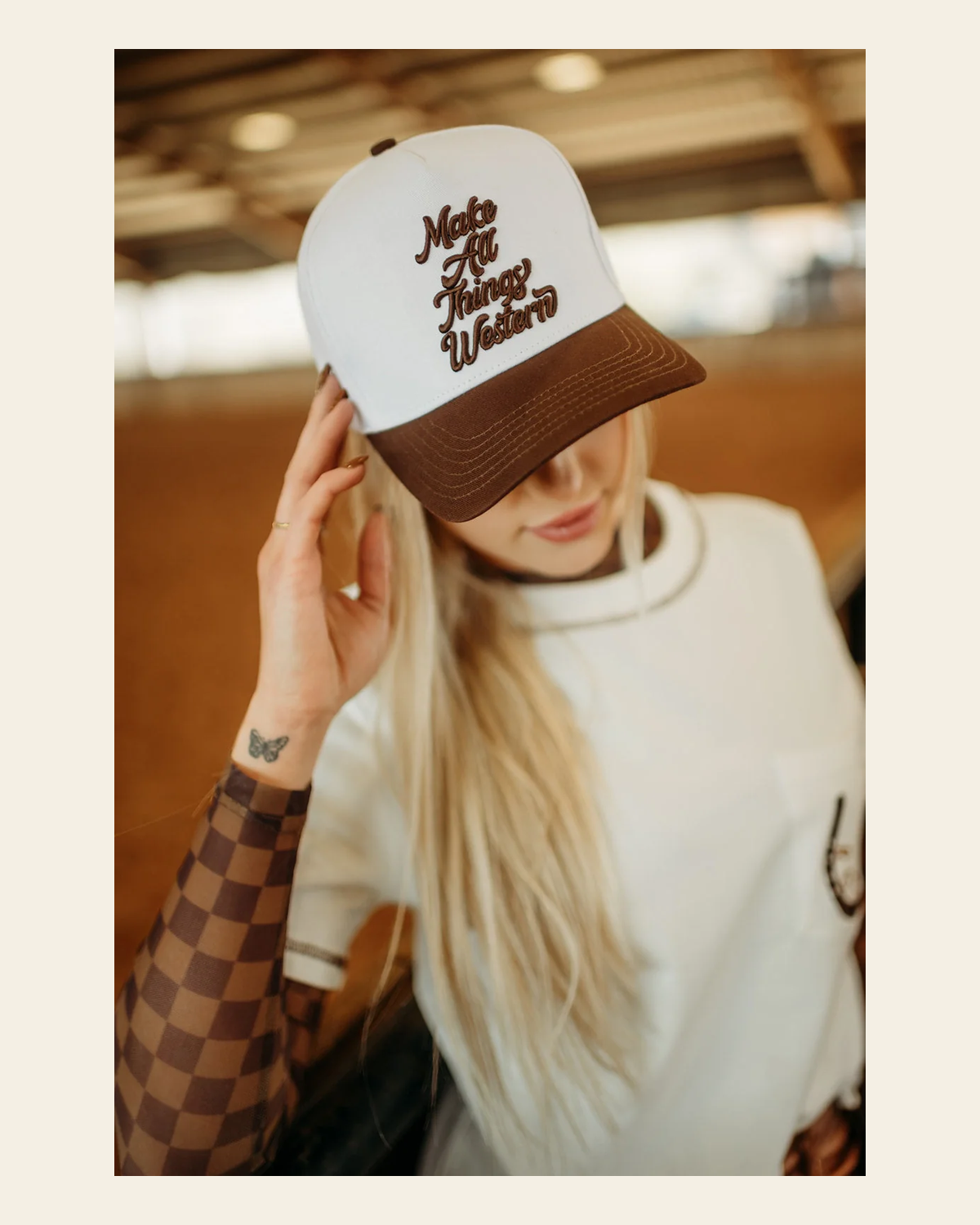 Make All Things Western (chocolate) Hat on a warm cream background