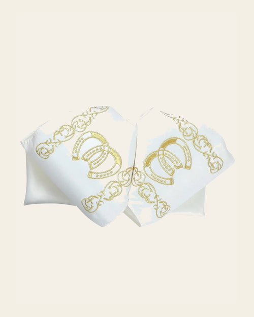 Adult Mexican Charro Bow Tie 100% Polyester Ivory/Gold 601601 on a warm cream background
