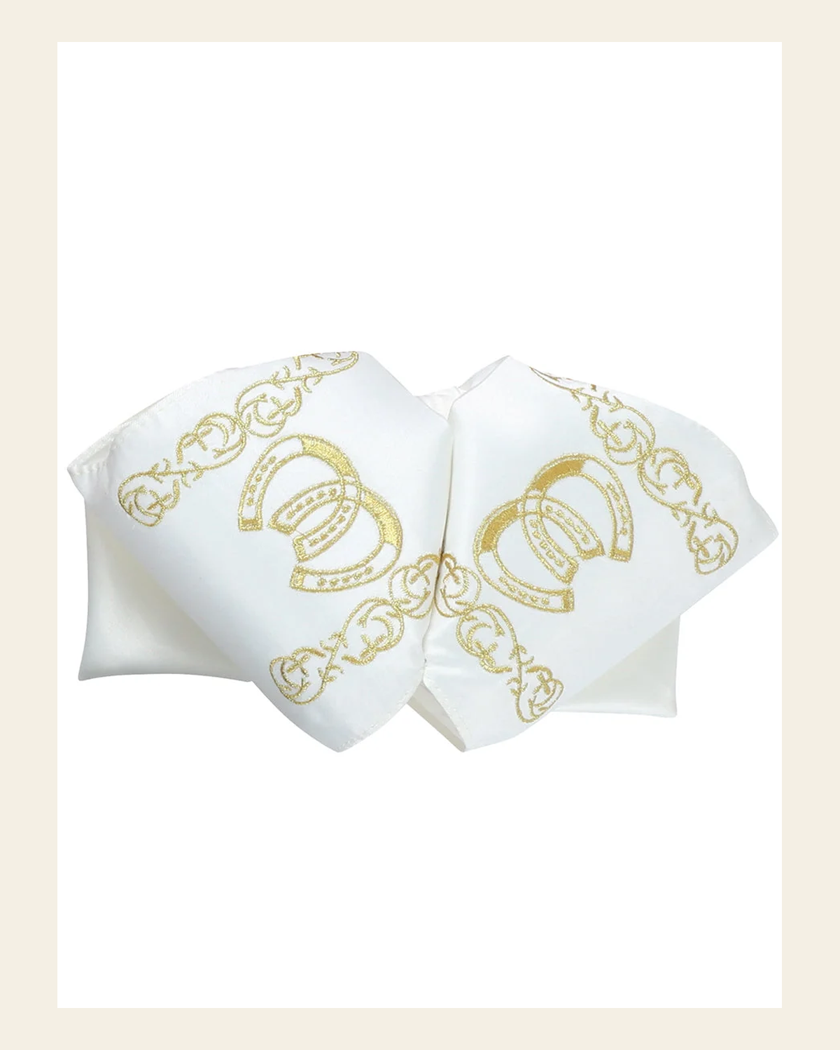 Adult Mexican Charro Bow Tie 100% Polyester Ivory/Gold 601601 on a warm cream background