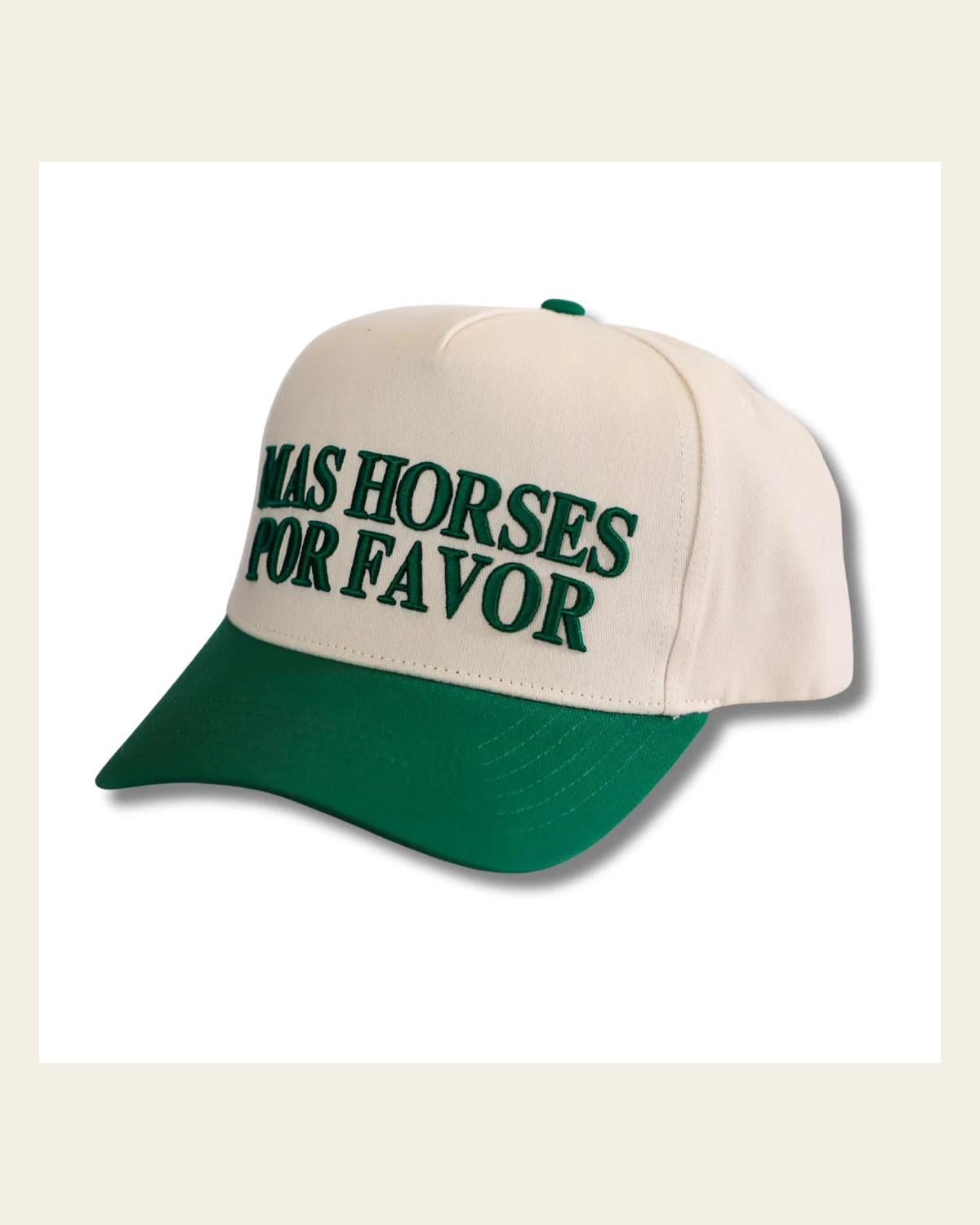 Mas Horses Por Favor Hat on a warm cream background