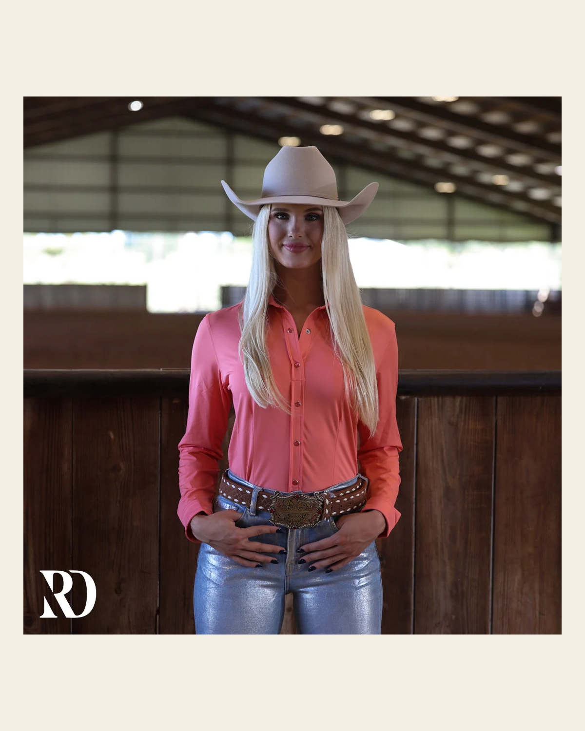 Sunset Performance Rodeo Shirt on a warm cream background