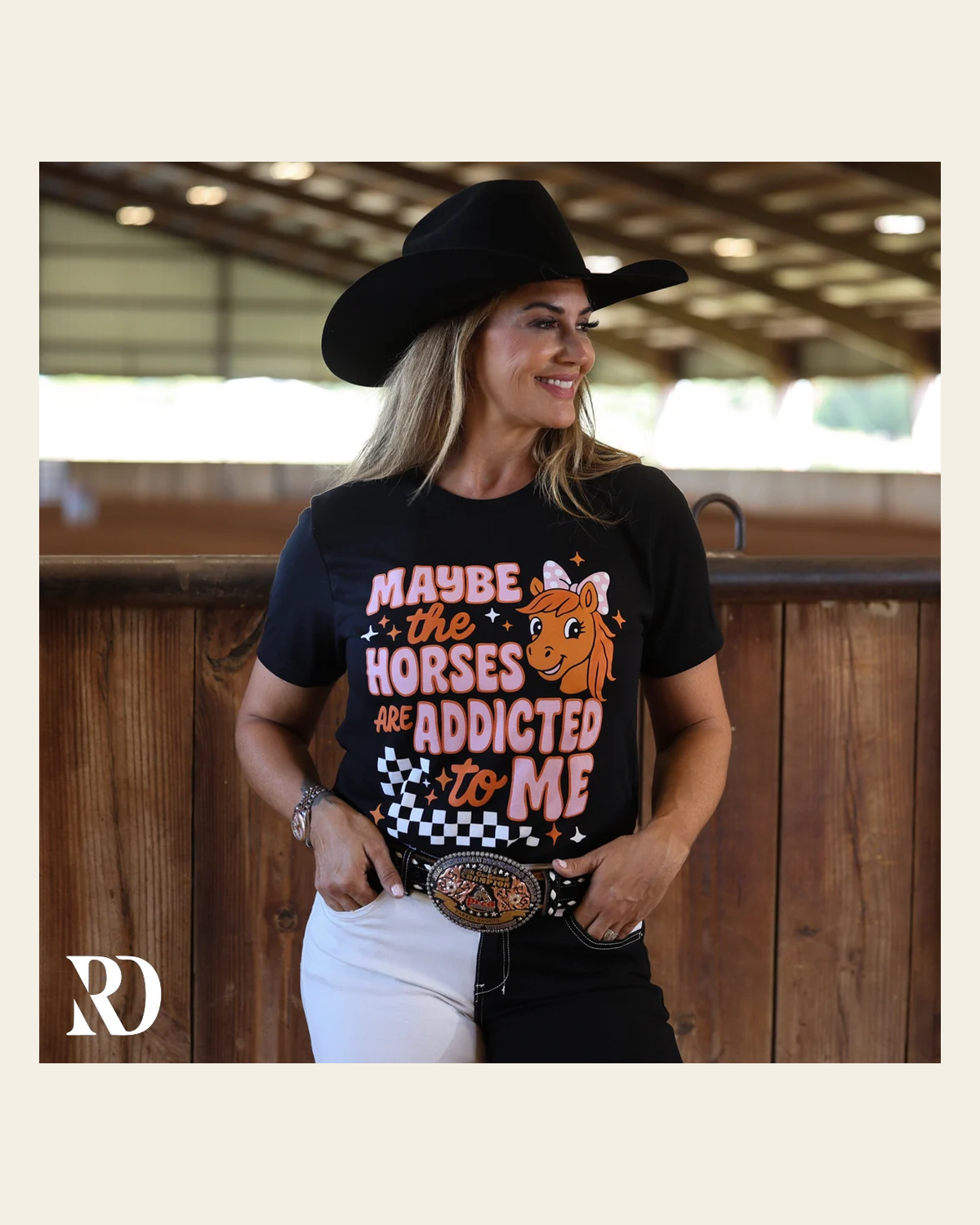 Maybe The Horses Are Addicted To Me | Tee on a warm cream background