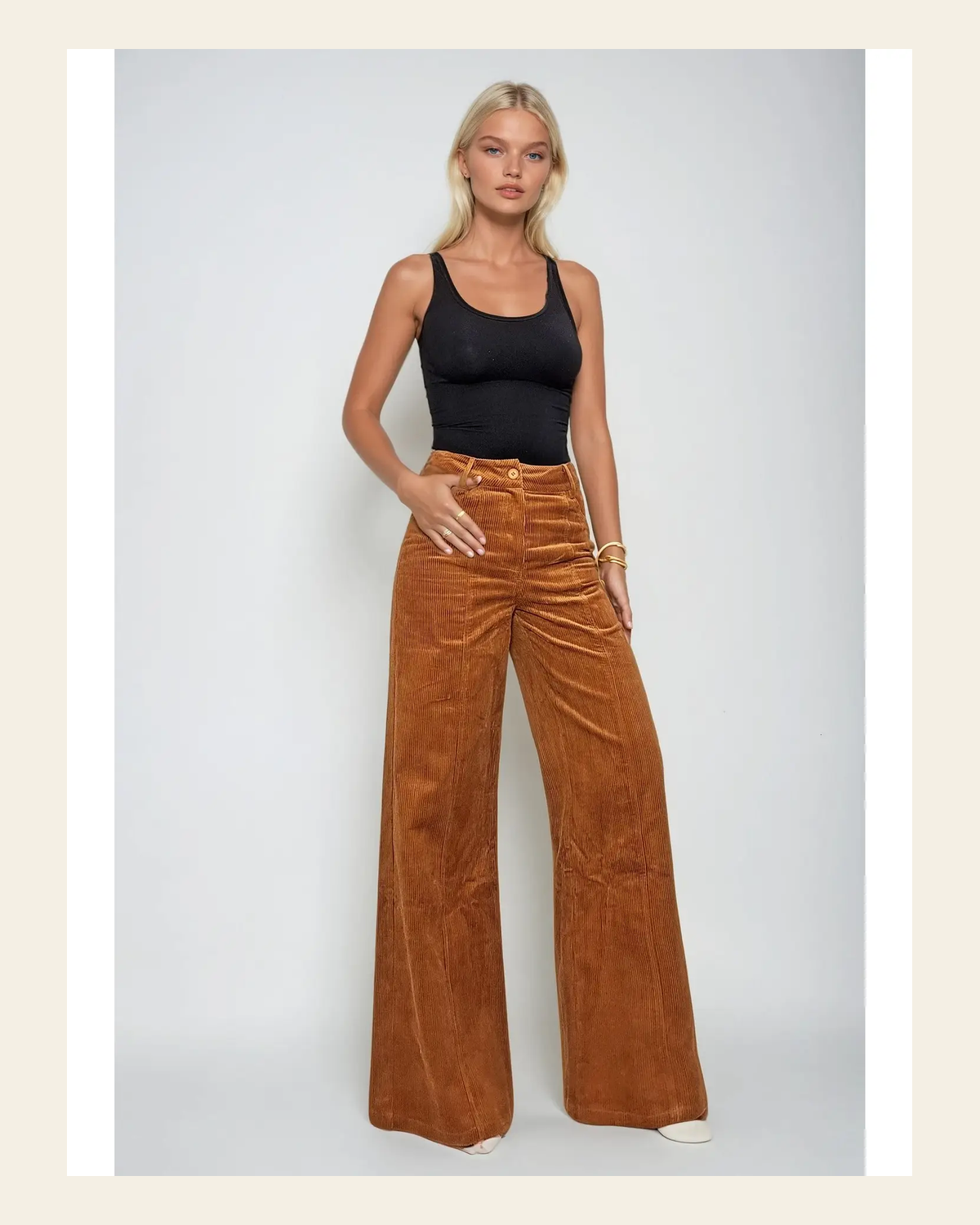 Meadow Wide Leg Palazzo Corduroy | Pants on a warm cream background