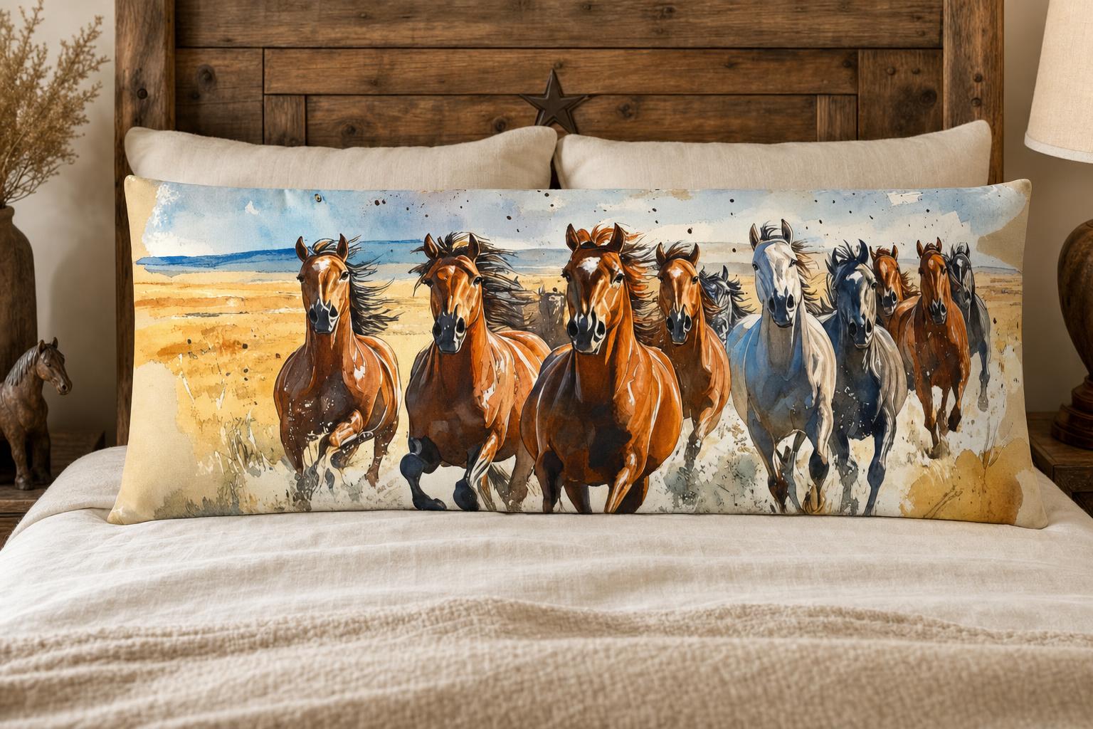 Baha Ranch Running Horses Western Body Pillow Cover Made in America by Baha Ranch Western Wear