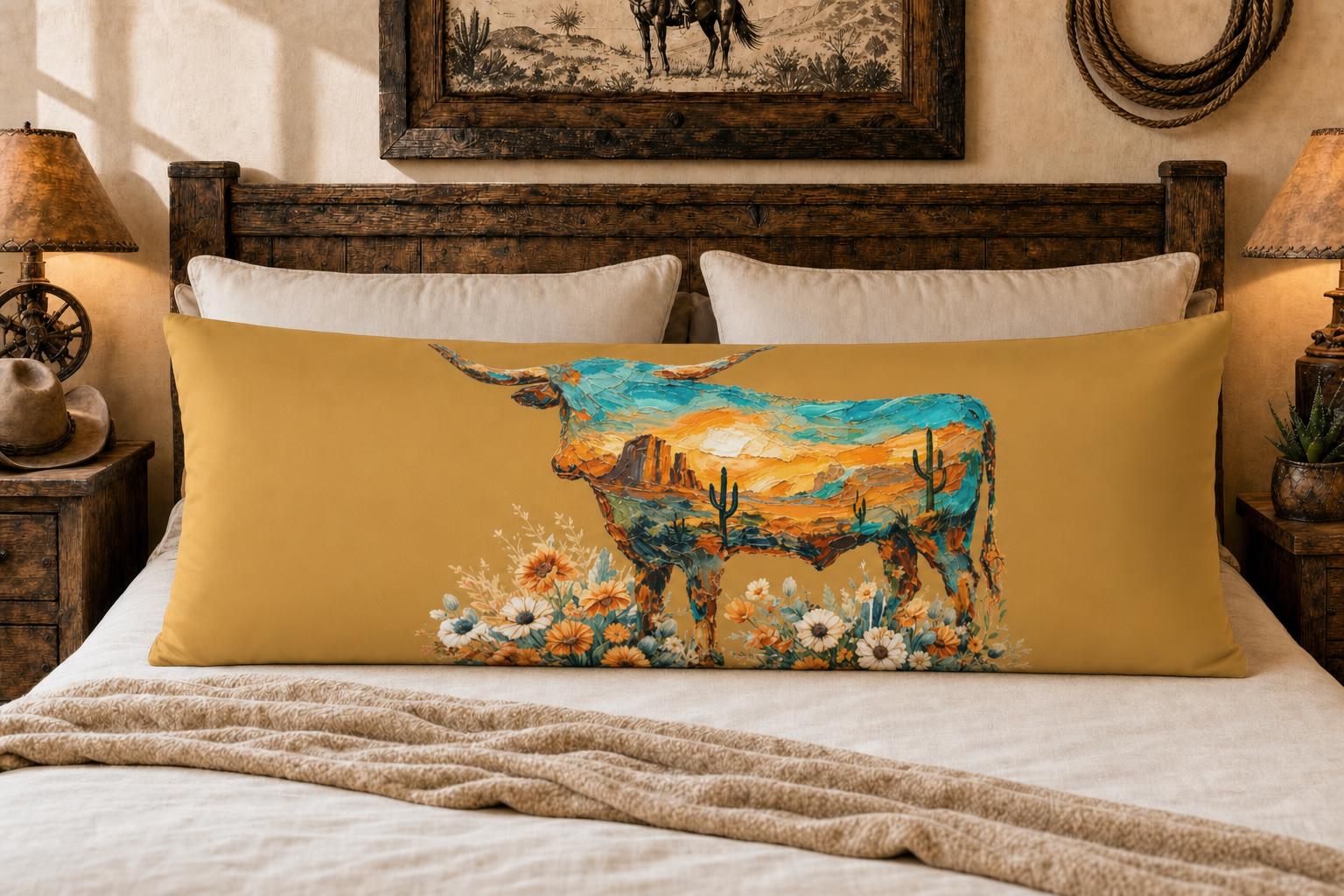 Baha Ranch Floral Longhorn Body Pillow Made in America by Baha Ranch Western Wear