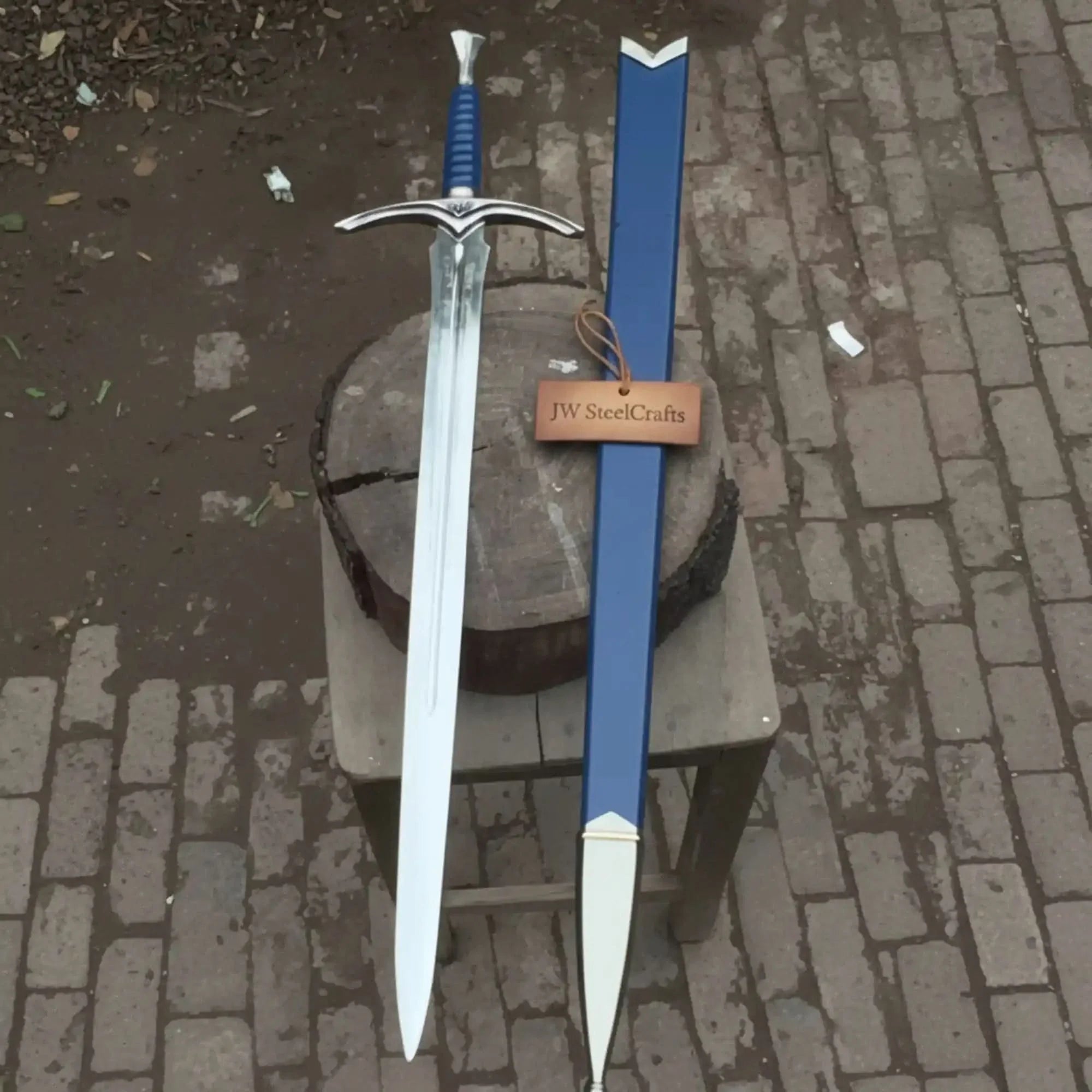 Blue Valor Handmade Medieval Knight Sword Replica | Blue Leather & Polish Blade
