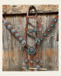 Medium Basketweave Turquoise One Ear & Breastcollar Tack Set #OEBC445 on a warm cream background