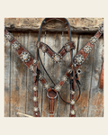 Medium Floral Champagne & Clear Browband / Breastcollar Tack Set #BBBC573 on a warm cream background