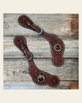 Medium Floral Spur Straps - Copper Crystal Conchos #SS116 on a warm cream background