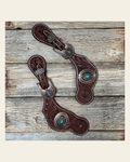 Medium Floral Spur Straps - Copper Western Conchos #SS117 on a warm cream background