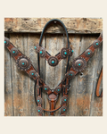 Medium Oil Copper Turquoise Browband Tack Set #BBBC468 on a warm cream background