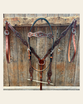 Medium Oil Floral and Teal Dot Browband / One Ear Headstall and Breastcollar Tack Sets on a warm cream background
