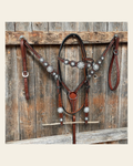 Medium Oil Floral Scalloped Clear Browband / One Ear / Breastcollar Buckstitch Tack Set #BBBC485 on a warm cream background