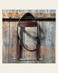 Medium Oil Floral Tooled Copper Buckstitching & Dots Browband Headstall / Bridle on a warm cream background