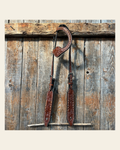 Medium Oil Floral Tooled Copper Buckstitching & Dots One Ear Headstall / Bridle on a warm cream background