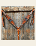 Light Oil Floral Tooled Feather and Flower Breastcollar#BC1052 on a warm cream background