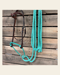 Medium Oil Floral V-Brow Turquoise Loping Hackamore #LHK034 on a warm cream background