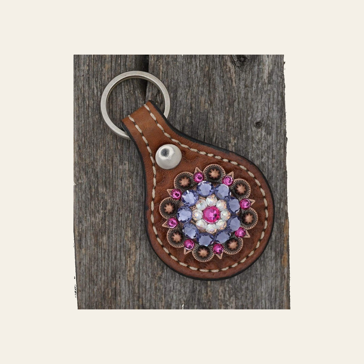 Medium Oil Key Chain with Fuchsia European Crystal Concho