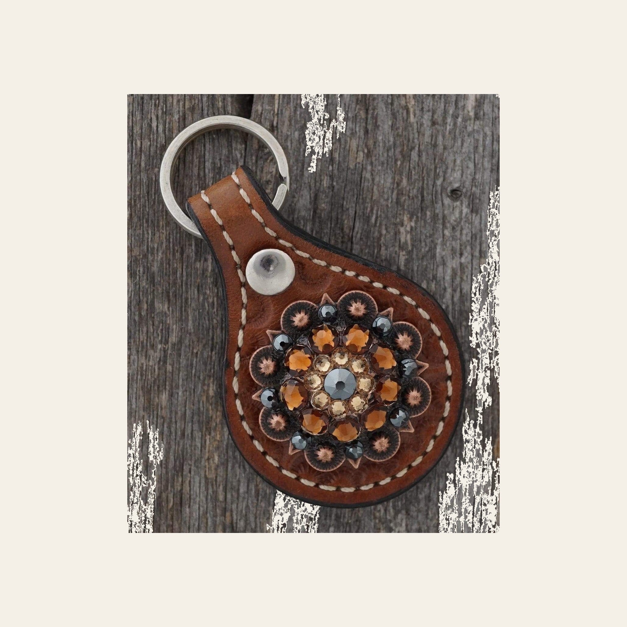 Medium Oil Key Chain with Jet European Crystal Concho