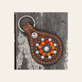 Medium Oil Key Chain with Orange and Jet European Crystal Concho