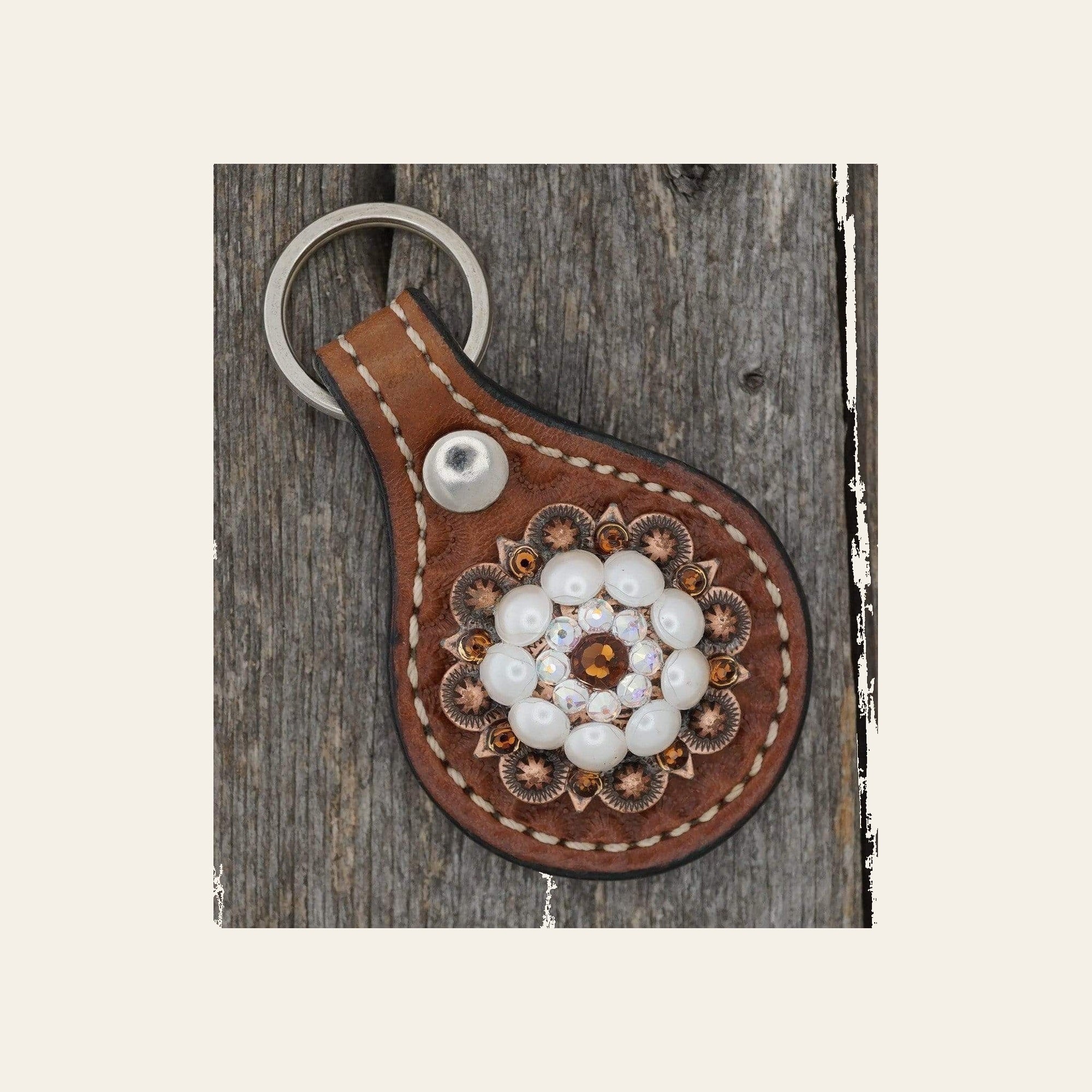 Medium Oil Key Chain with Pearl European Crystal Concho