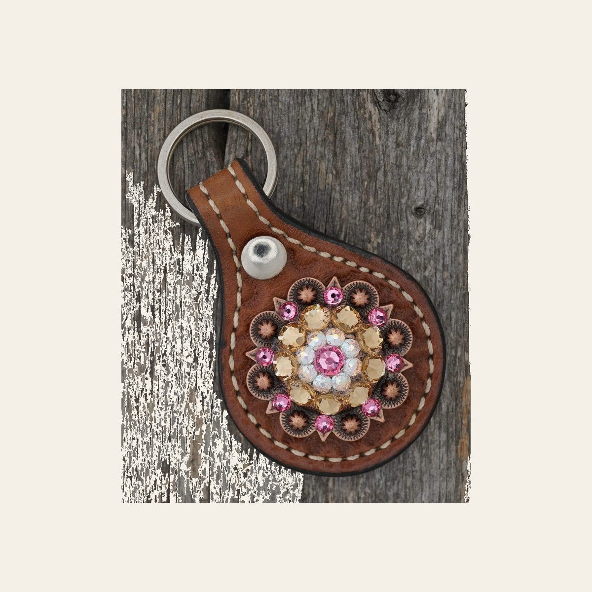 Medium Oil Key Chain with Pink European Crystal Concho