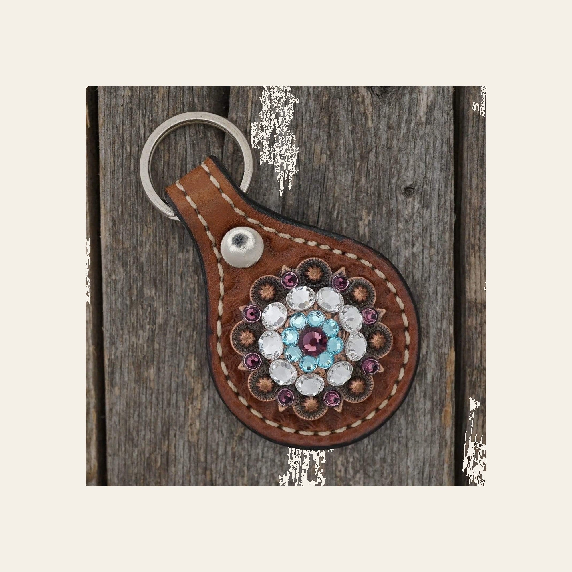 Medium Oil Key Chain with Purple European Crystal Concho