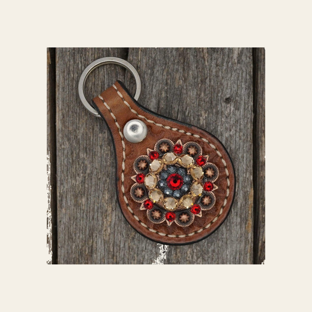 Medium Oil Key Chain with Red European Crystal Concho