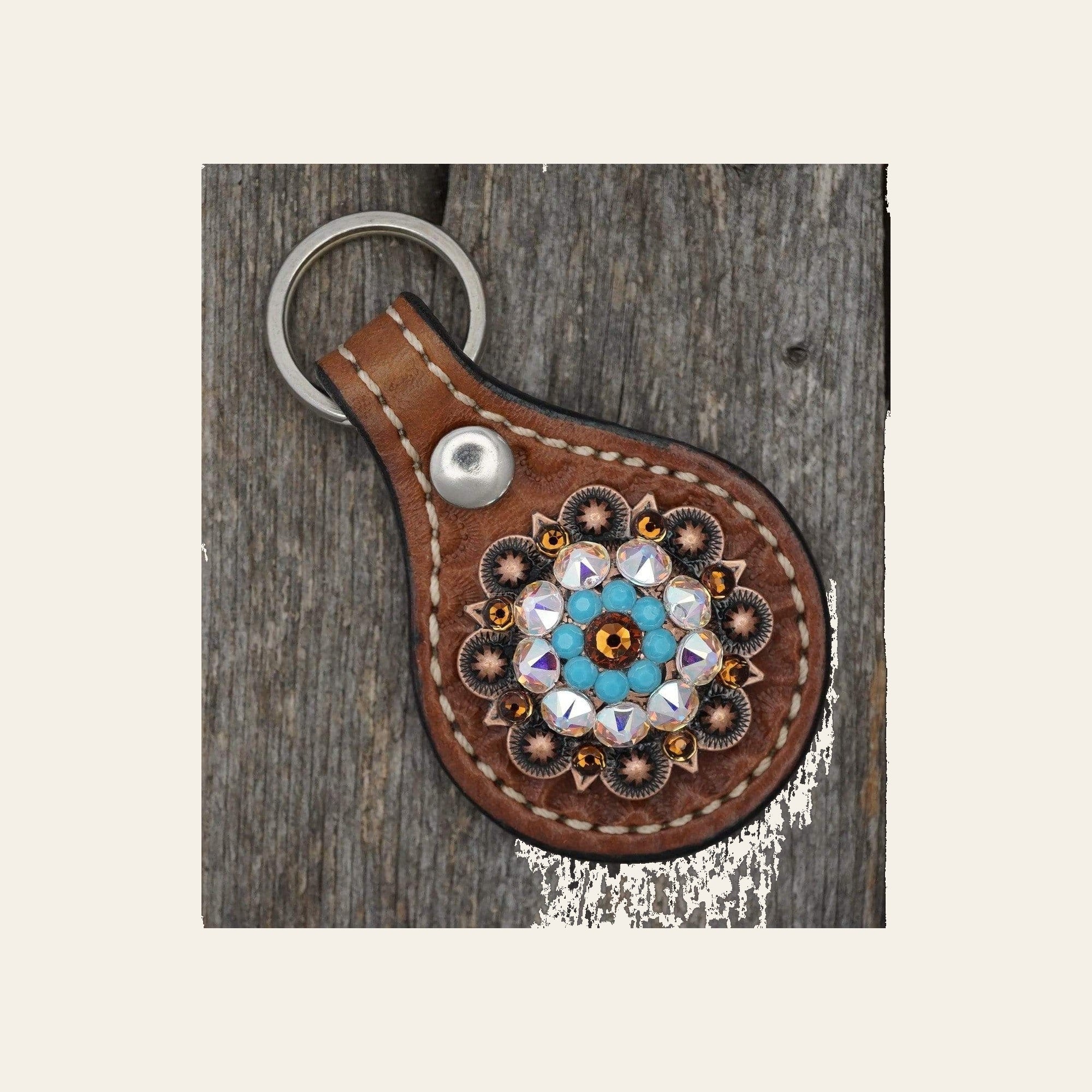 Medium Oil Key Chain with Turquoise European Crystal Concho