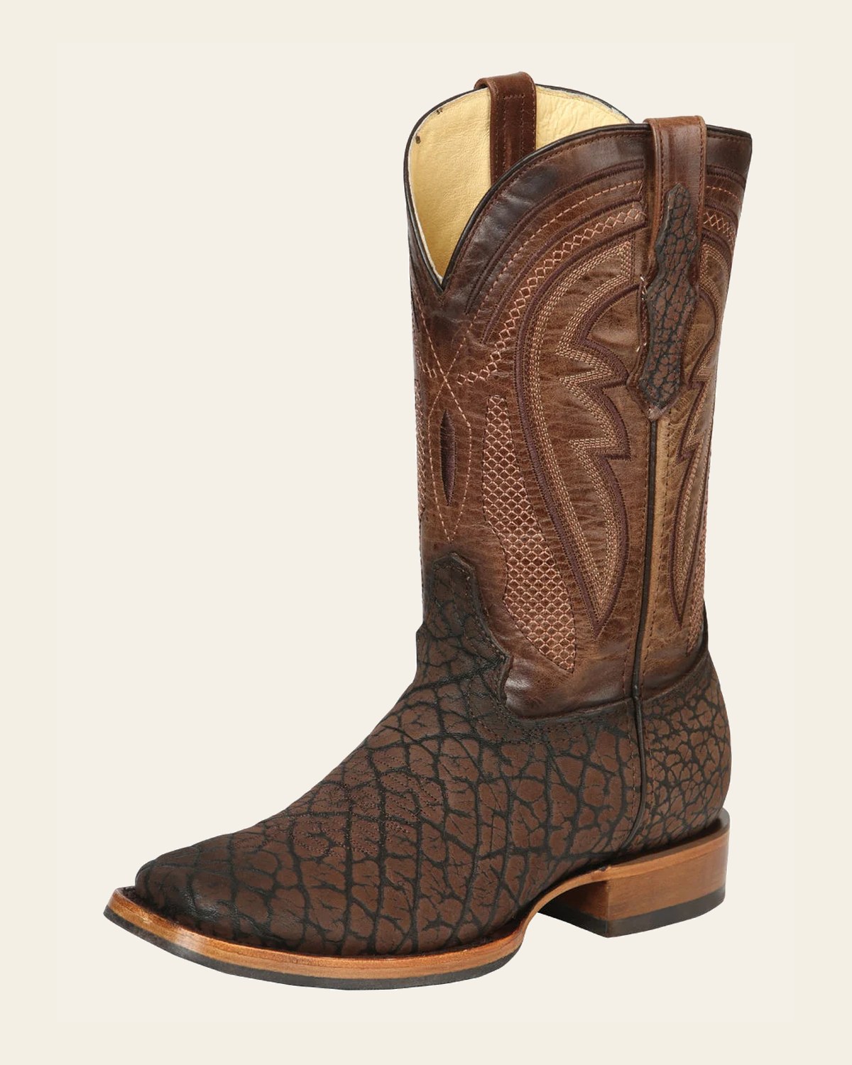 Men’s El General Rodeo Boot - Bull Shoulder Brown 45668 on a warm cream background