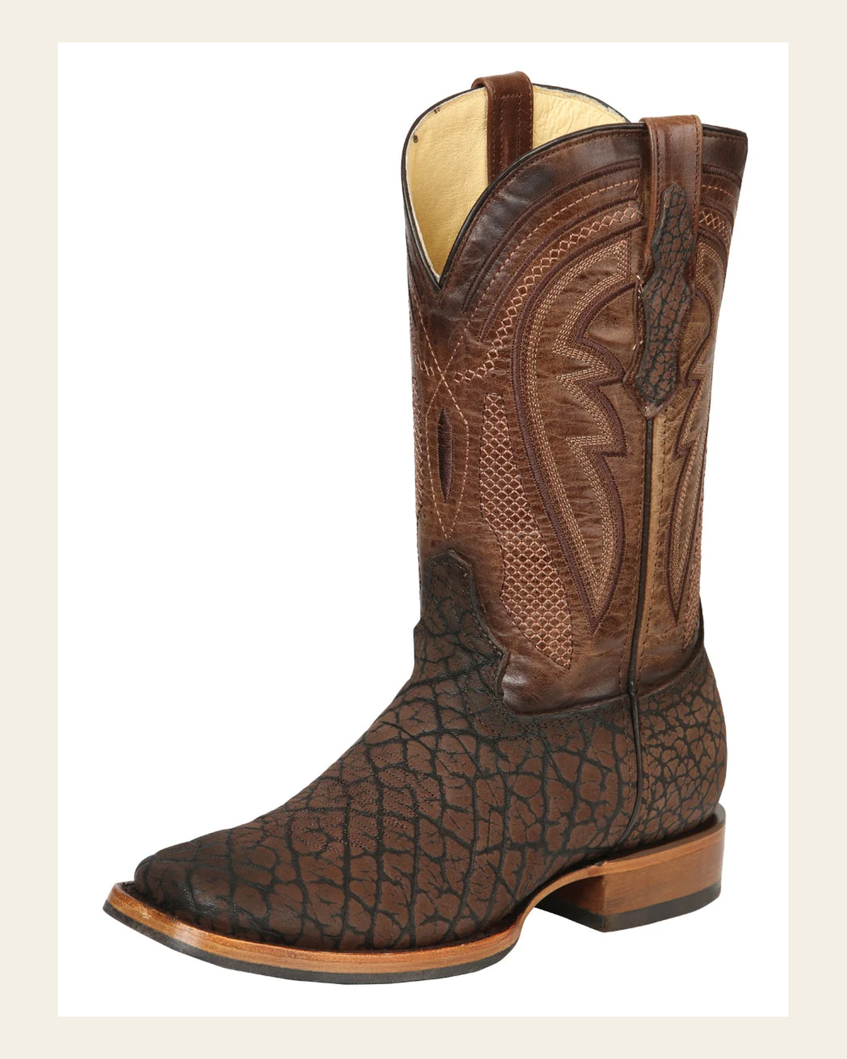Men’s El General Rodeo Boot - Bull Shoulder Brown 45668 on a warm cream background