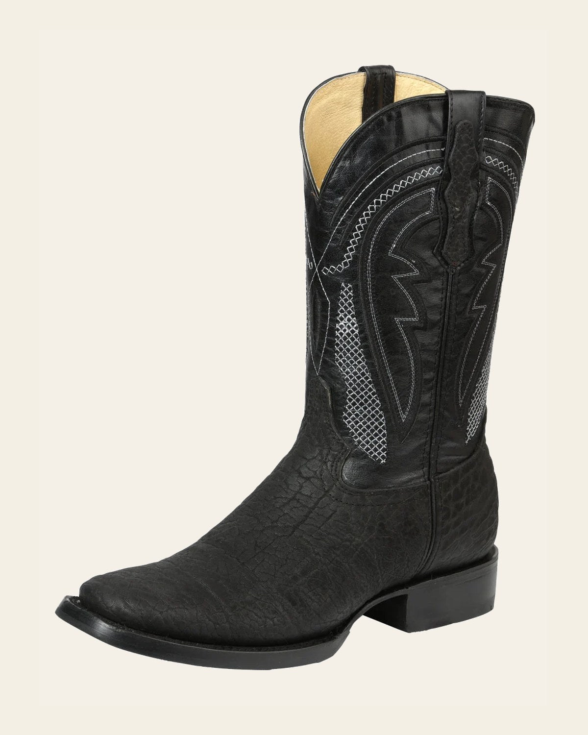Men’s El General Western Boots - Bull Shoulder Black 45666 on a warm cream background