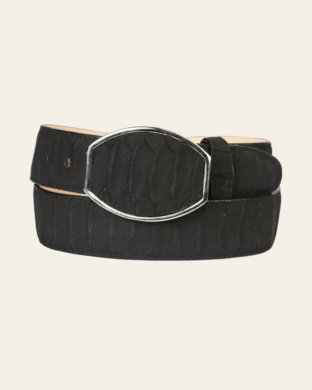 Men’s Western Belt El General Imitation Python - Black 45569 on a warm cream background