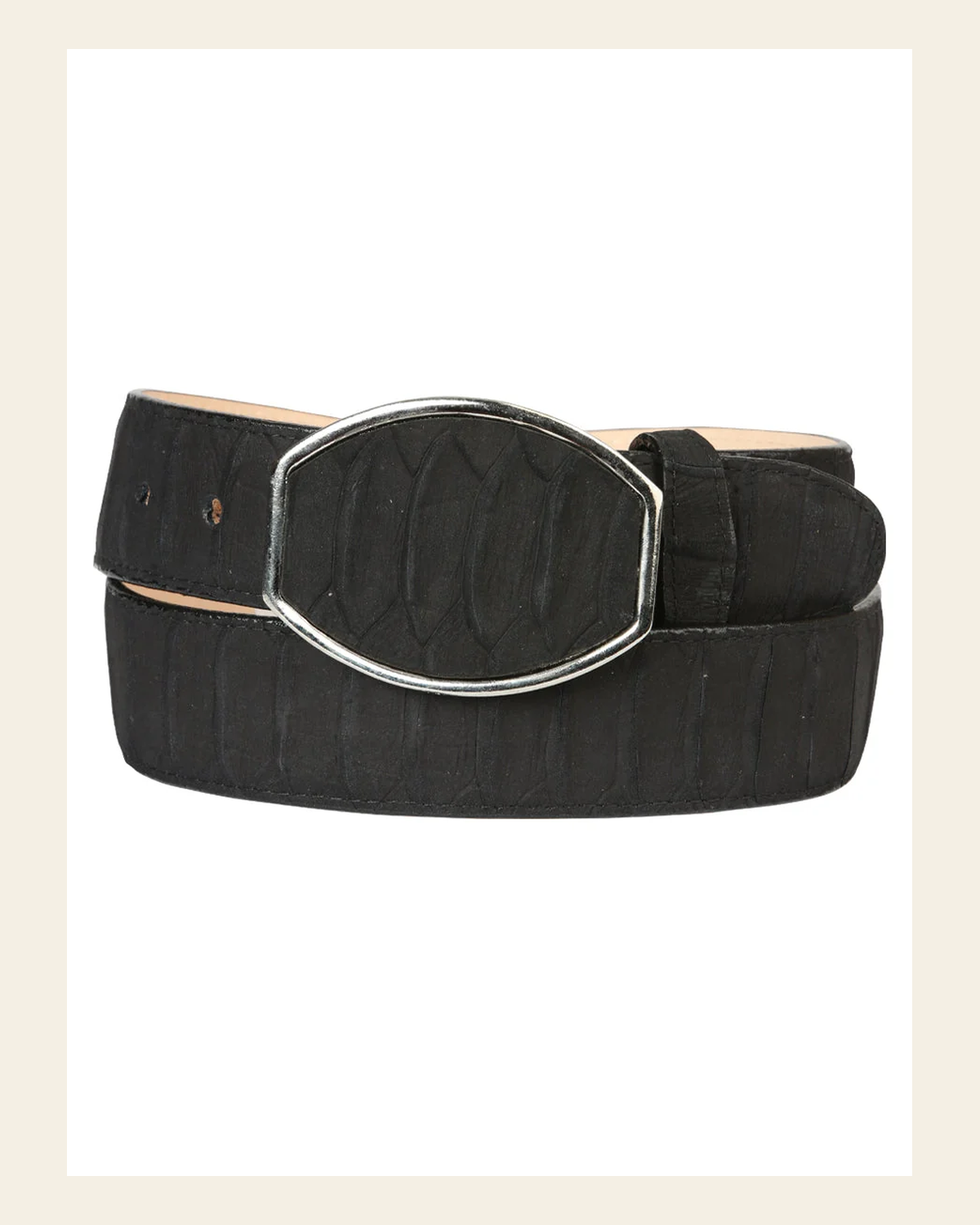 Men’s Western Belt El General Imitation Python - Black 45569 on a warm cream background