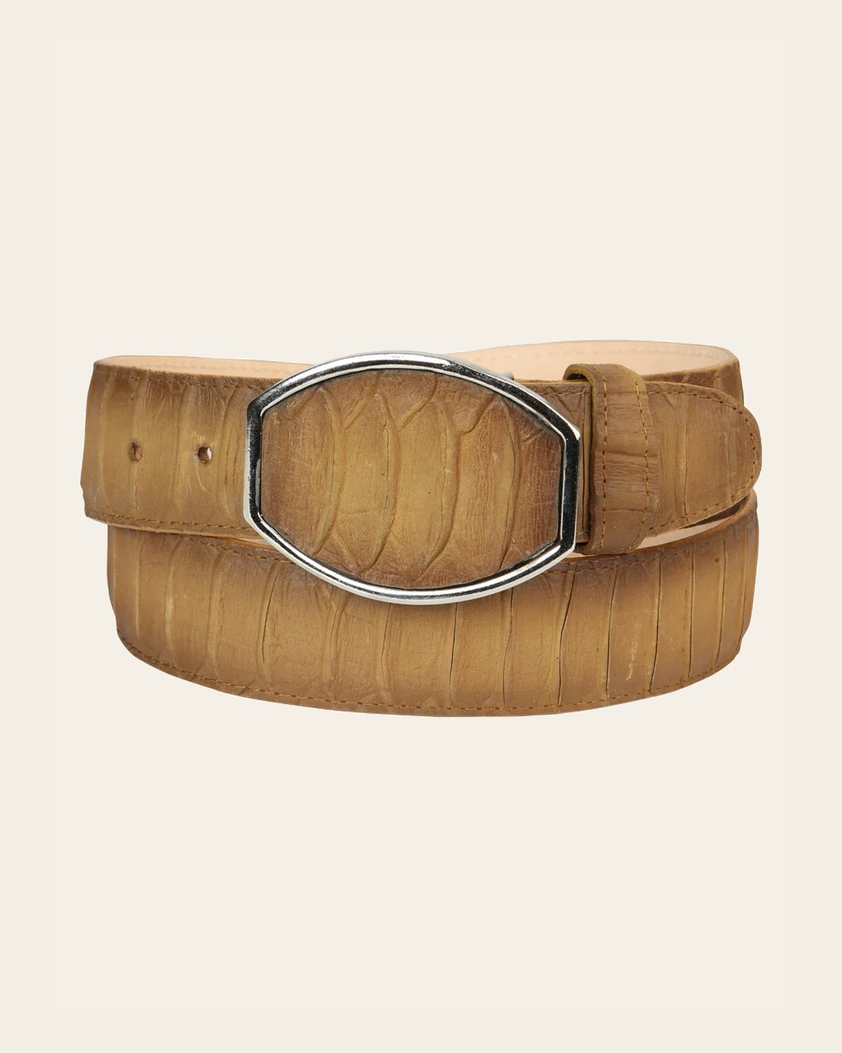 Men’s Western Belt El General Imitation Python - Honey 45571 on a warm cream background
