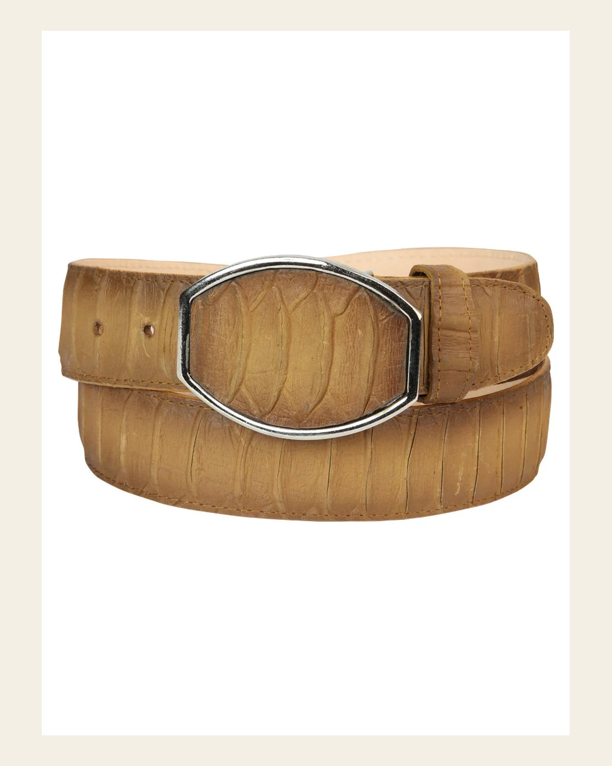 Men’s Western Belt El General Imitation Python - Honey 45571 on a warm cream background