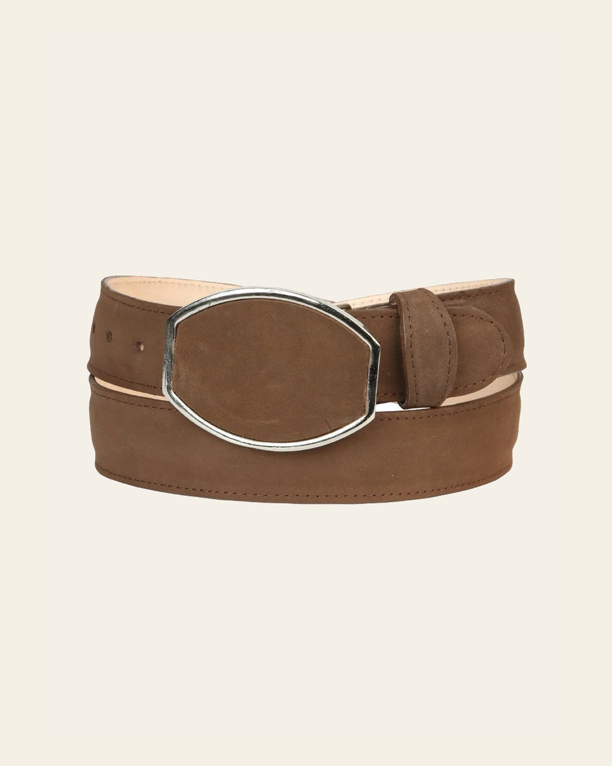 Men’s Western Belt El General Nubuck - Camel 45576 on a warm cream background