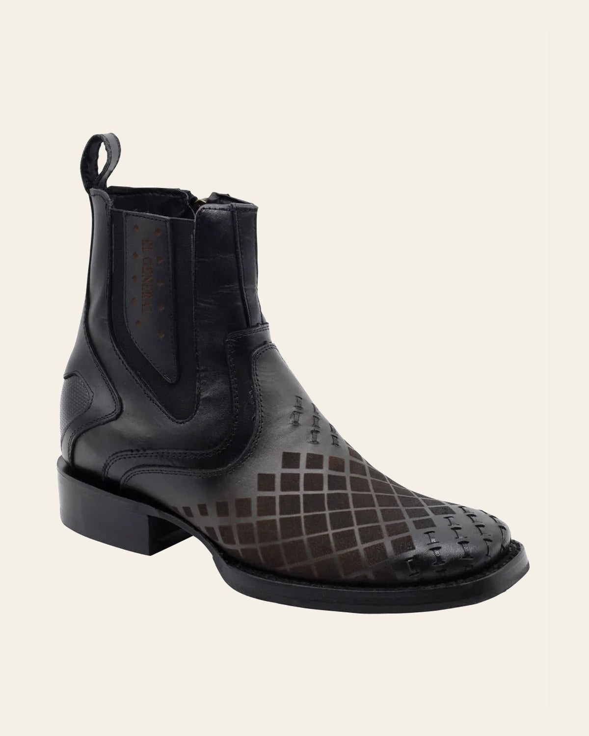 El General Men's Leather Ankle Boot with Zipper - Made in Mexico - Gray 45674 on a warm cream background