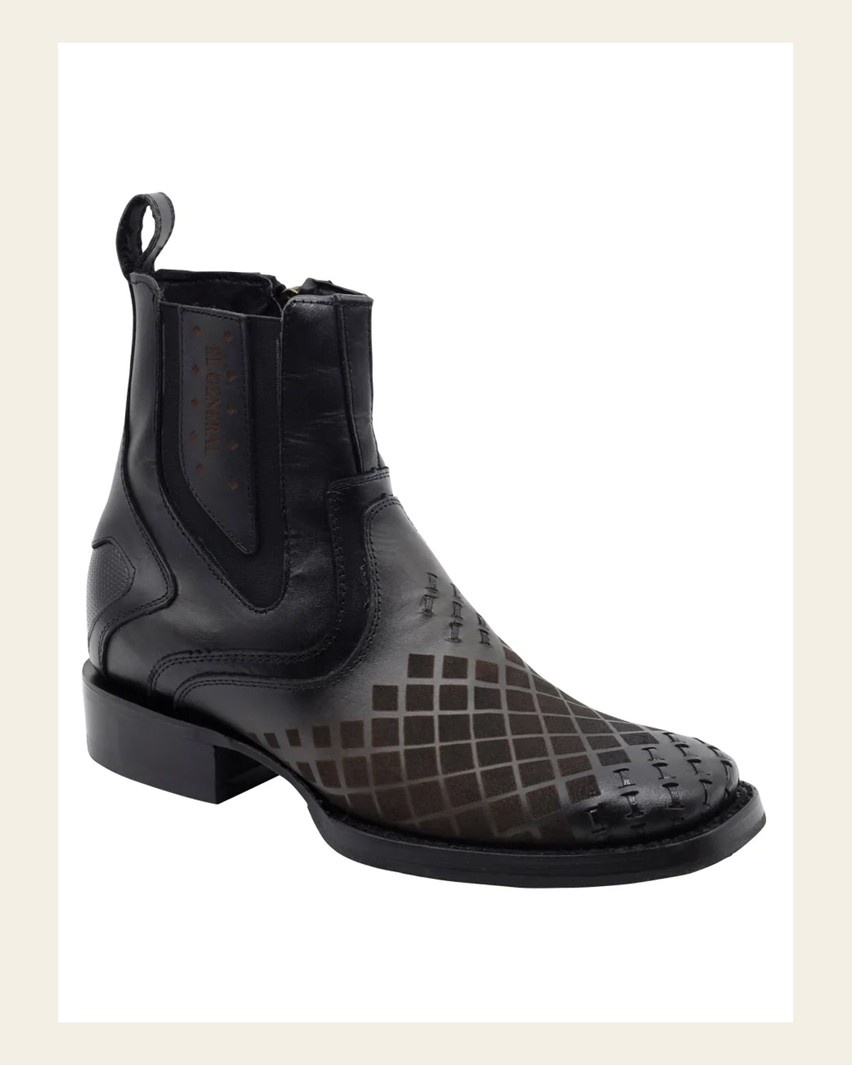 El General Men's Leather Ankle Boot with Zipper - Made in Mexico - Gray 45674 on a warm cream background