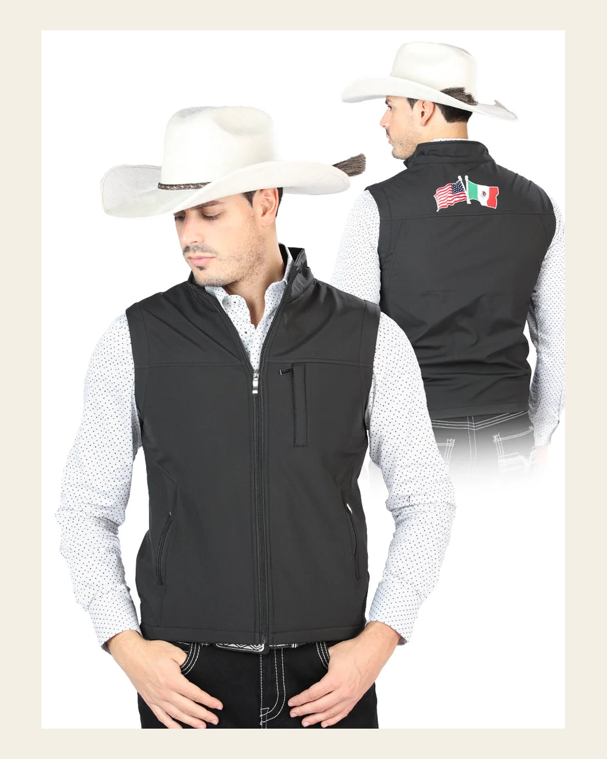Mens El General Suede Vest Black 127086 on a warm cream background