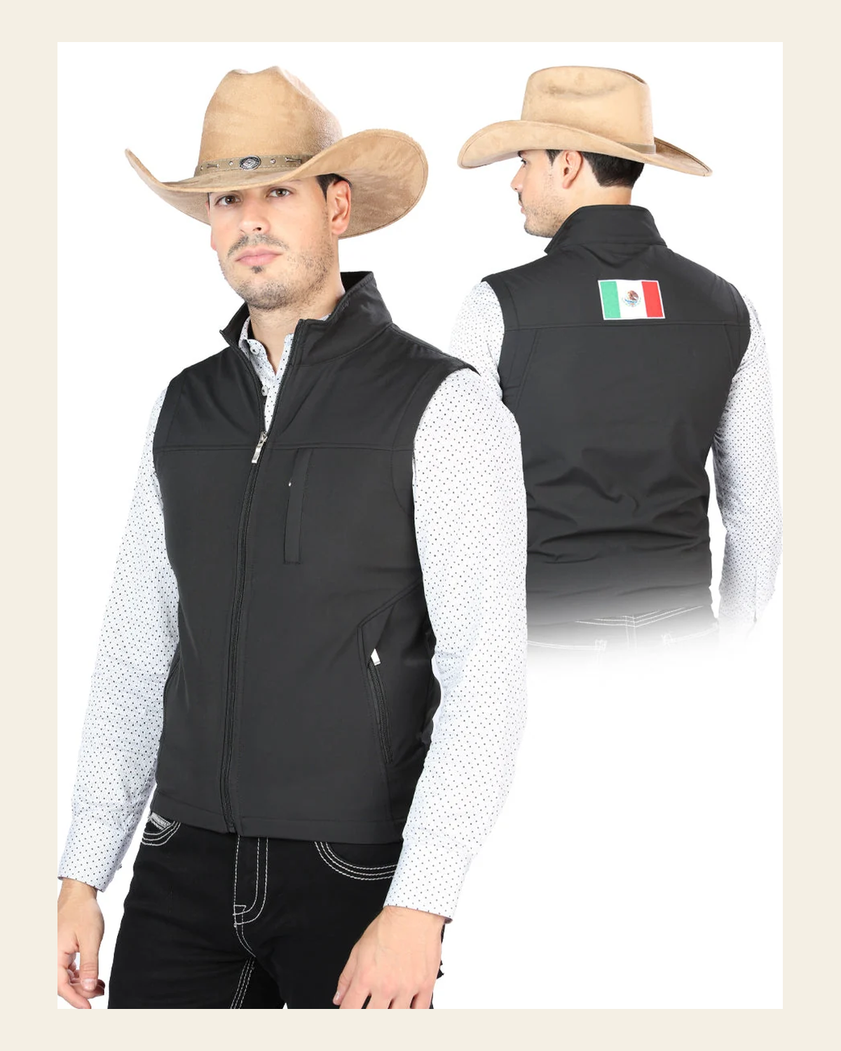 Mens El General Suede Vest Black 170078 on a warm cream background