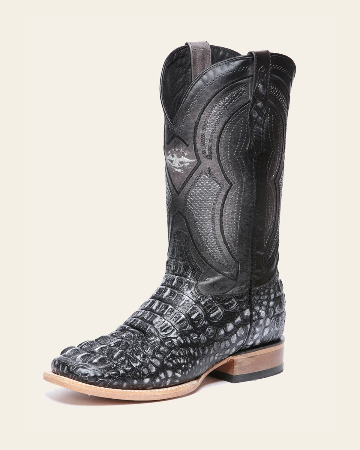 El General Men’s Leather Cowboy Boot - Made in Mexico - Embossed Alligator Crocodile Print on a warm cream background